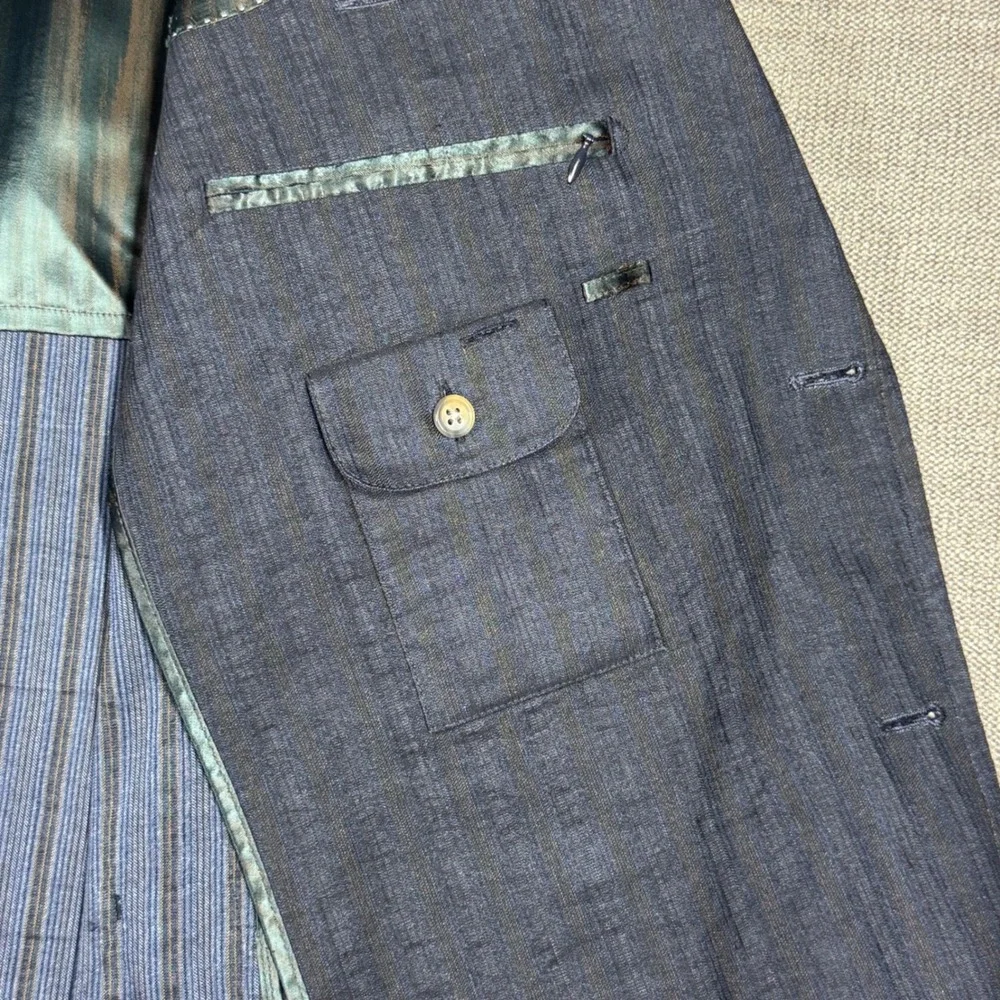 Kroon Bono‎ Navy Blue Pinstripe Linen Cotton Blazer Sport Coat Mens 46R *